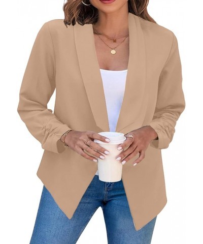 Women Long Sleeve Blazer Lightweight Open Front Business Jacket Blazer Notched Collar Slim Work Office Coat Light Khaki $13.5...