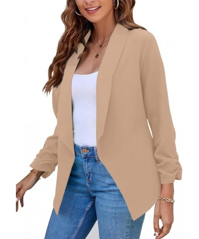 Women Long Sleeve Blazer Lightweight Open Front Business Jacket Blazer Notched Collar Slim Work Office Coat Light Khaki $13.5...