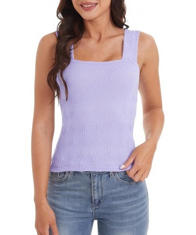 Women Cute Y2K Floral Square Neck Strappy Crop Tank Tops Sleeveless Wide Strap Slim Summer Going Out Cami Shirt Purple $10.79...