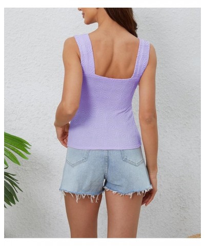 Women Cute Y2K Floral Square Neck Strappy Crop Tank Tops Sleeveless Wide Strap Slim Summer Going Out Cami Shirt Purple $10.79...