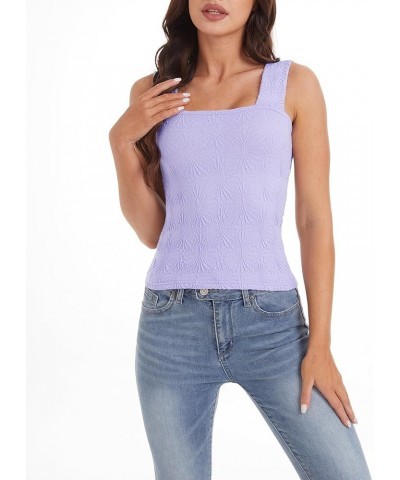 Women Cute Y2K Floral Square Neck Strappy Crop Tank Tops Sleeveless Wide Strap Slim Summer Going Out Cami Shirt Purple $10.79...