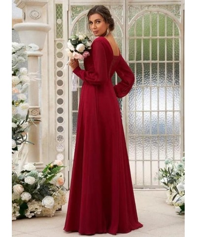 Long Sleeve Bridesmaid Dresses V-Neck Ruched Chiffon Formal Evening Gowns with Pockets White $29.06 Dresses