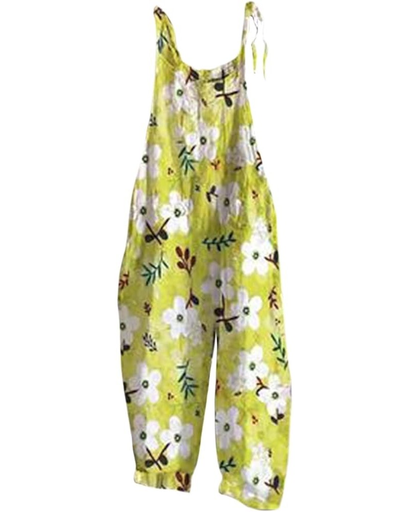 Jumpsuits For Women Casual Loose Summer Rompers Boho Floral Rompers Wide Leg Bib Overall with Pockets Womens Pants 38-lemon $...