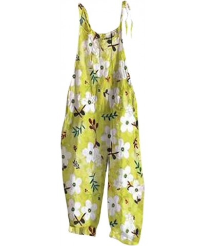 Jumpsuits For Women Casual Loose Summer Rompers Boho Floral Rompers Wide Leg Bib Overall with Pockets Womens Pants 38-lemon $...