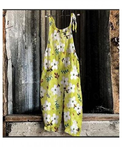 Jumpsuits For Women Casual Loose Summer Rompers Boho Floral Rompers Wide Leg Bib Overall with Pockets Womens Pants 38-lemon $...