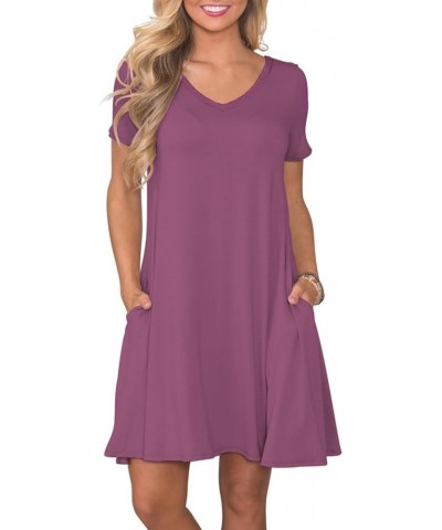 Women's Casual T Shirt Dress Summer Short Sleeve Swing Dresses with Pockets Mauve-1 $13.11 Dresses