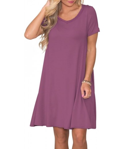 Women's Casual T Shirt Dress Summer Short Sleeve Swing Dresses with Pockets Mauve-1 $13.11 Dresses