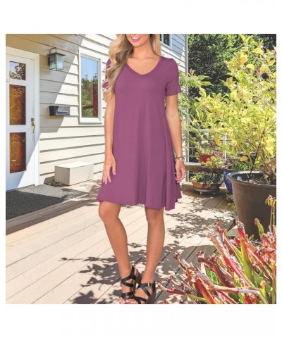 Women's Casual T Shirt Dress Summer Short Sleeve Swing Dresses with Pockets Mauve-1 $13.11 Dresses