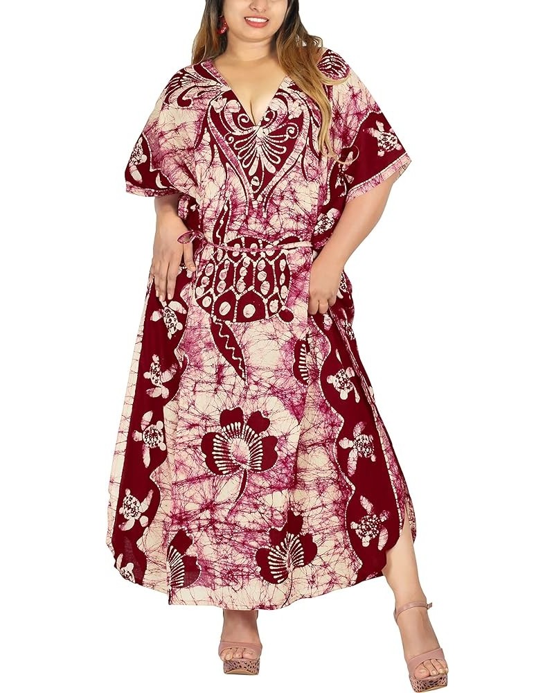 Women's Batik Caftan Loungewear House Dashiki Dress V Neck Kaftan Nightshirts for Women Sleepwear Plus size Maroon, Turtle $2...