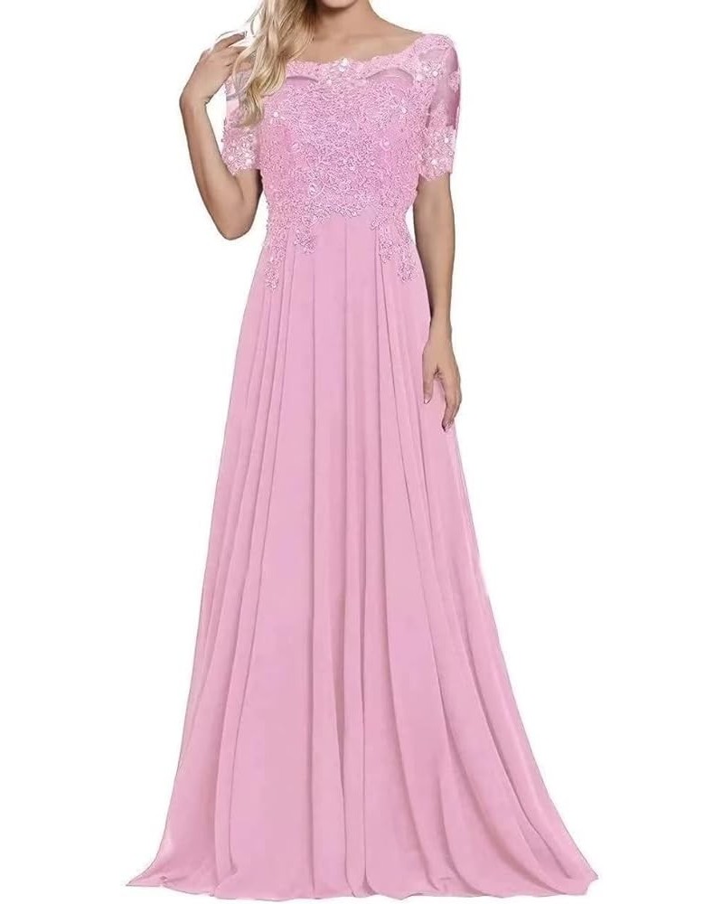 Women's Laces Mother of The Bride Dresses Short Sleeve Chiffon Formal Evening Wedding Gowns Pink $33.18 Dresses