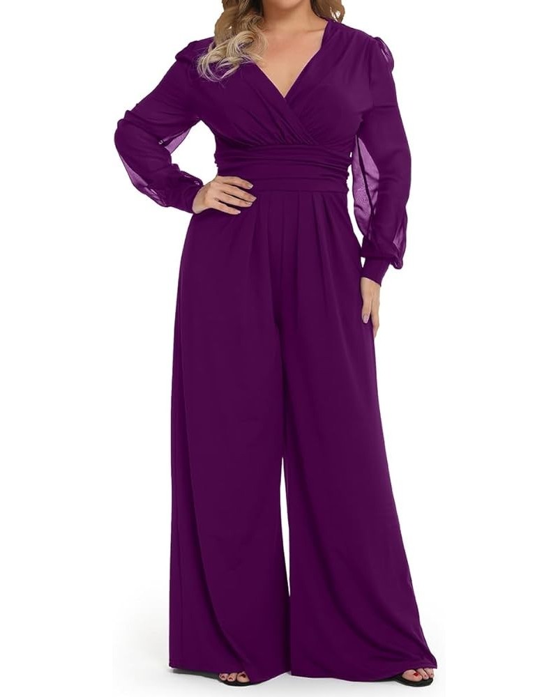 706 - Asymmetrical Neck Sleeveless One Shoulder Ruched Wide Leg Belted Jumpsuit Purple $27.02 Jumpsuits