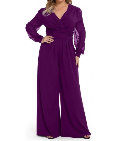 706 - Asymmetrical Neck Sleeveless One Shoulder Ruched Wide Leg Belted Jumpsuit Purple $27.02 Jumpsuits