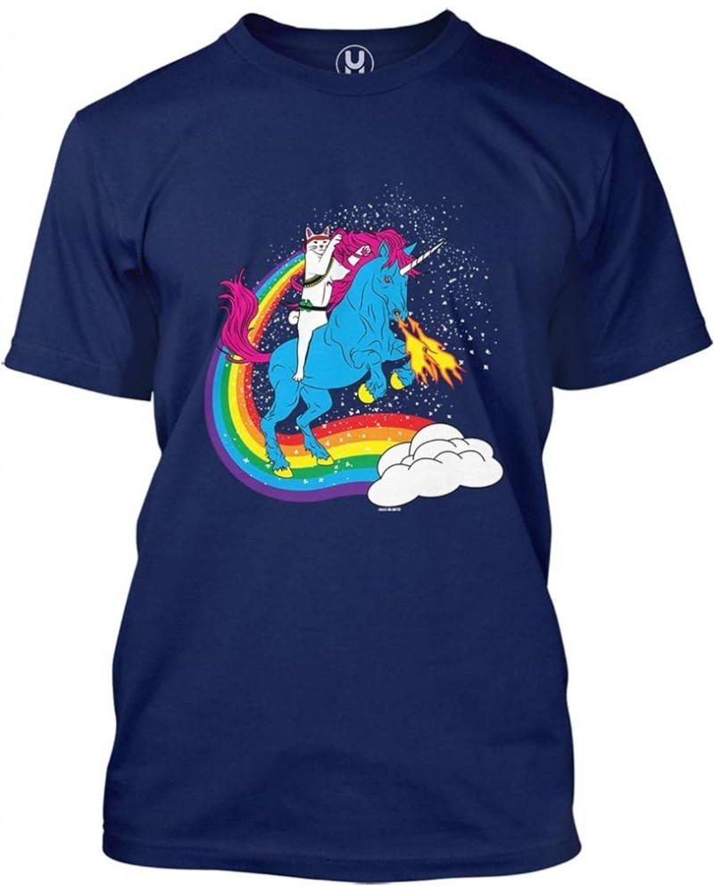 Cat Riding Unicorn - Rainbow Funny Magical Men's T-Shirt Navy $13.65 T-Shirts