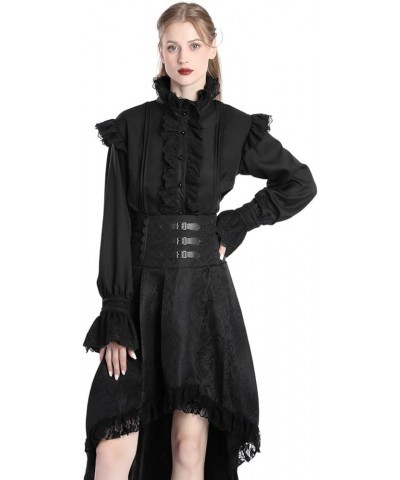 Victorian Blouses for Women Long Sleeve Victorian Shirt High Neck Goth Ruffle Shirt 092 Black $14.00 Blouses