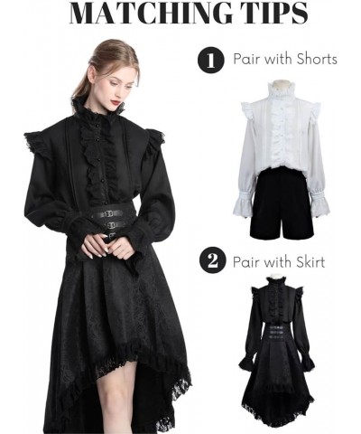 Victorian Blouses for Women Long Sleeve Victorian Shirt High Neck Goth Ruffle Shirt 092 Black $14.00 Blouses