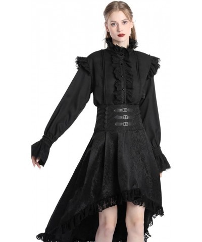 Victorian Blouses for Women Long Sleeve Victorian Shirt High Neck Goth Ruffle Shirt 092 Black $14.00 Blouses