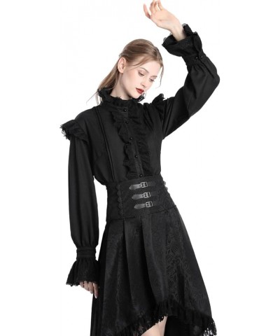 Victorian Blouses for Women Long Sleeve Victorian Shirt High Neck Goth Ruffle Shirt 092 Black $14.00 Blouses