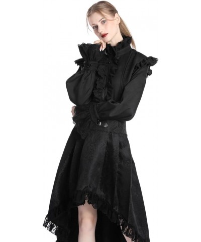 Victorian Blouses for Women Long Sleeve Victorian Shirt High Neck Goth Ruffle Shirt 092 Black $14.00 Blouses