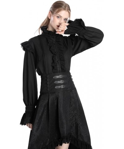 Victorian Blouses for Women Long Sleeve Victorian Shirt High Neck Goth Ruffle Shirt 092 Black $14.00 Blouses