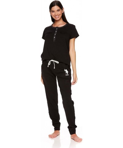 Womens Pajama Set with Pockets - Short Sleeve Shirt and Pajama Pants Pj Set Black1 $13.54 Sleep & Lounge