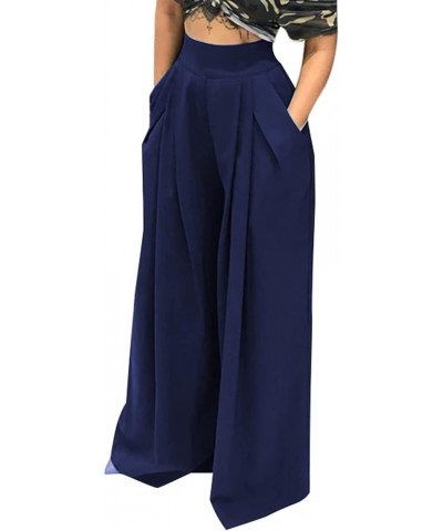 Women's Stretchy Plus Size Wide Leg Palazzo Pants (S-3XL) A-dark Blue $18.89 Pants