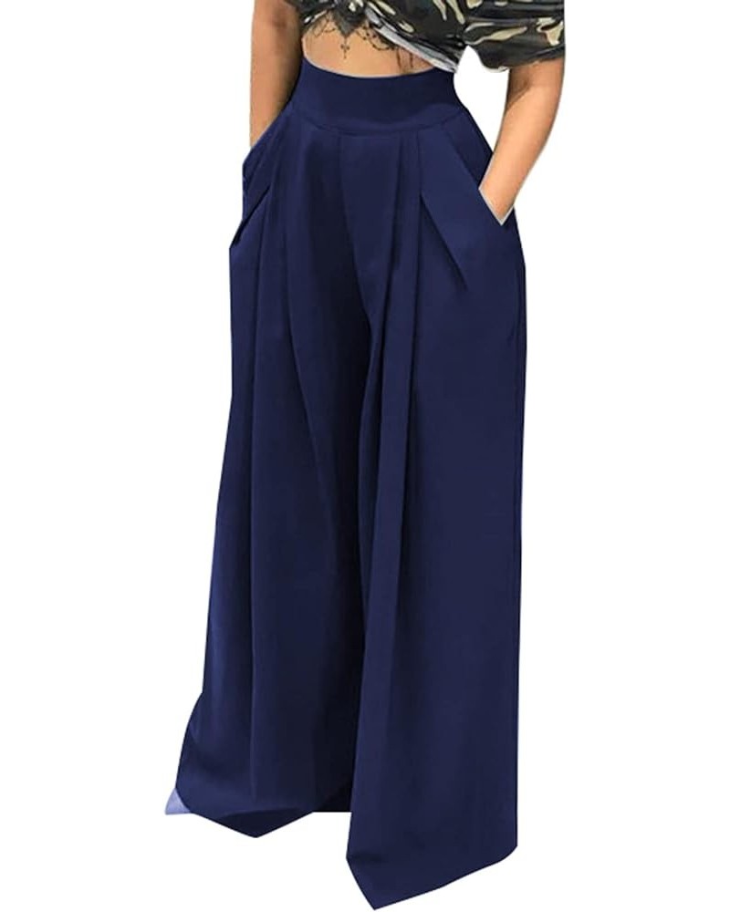 Women's Stretchy Plus Size Wide Leg Palazzo Pants (S-3XL) A-dark Blue $18.89 Pants