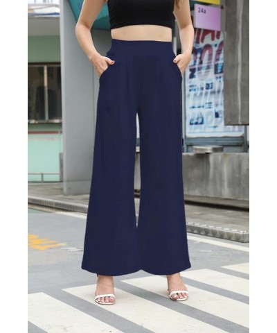 Women's Stretchy Plus Size Wide Leg Palazzo Pants (S-3XL) A-dark Blue $18.89 Pants