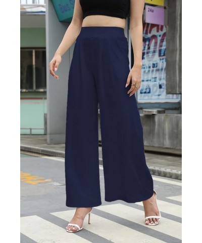 Women's Stretchy Plus Size Wide Leg Palazzo Pants (S-3XL) A-dark Blue $18.89 Pants