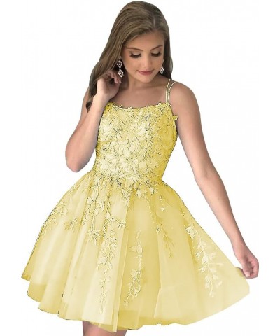 Women's Homecoming Dresses Short Prom Dress Lace Appliques for Teens Spaghetti Mini Party Gowns Yellow $28.61 Dresses