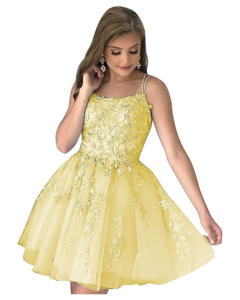 Women's Homecoming Dresses Short Prom Dress Lace Appliques for Teens Spaghetti Mini Party Gowns Yellow $28.61 Dresses