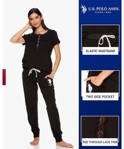 Womens Pajama Set with Pockets - Short Sleeve Shirt and Pajama Pants Pj Set Black1 $13.54 Sleep & Lounge