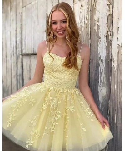 Women's Homecoming Dresses Short Prom Dress Lace Appliques for Teens Spaghetti Mini Party Gowns Yellow $28.61 Dresses