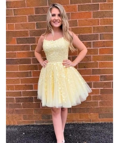 Women's Homecoming Dresses Short Prom Dress Lace Appliques for Teens Spaghetti Mini Party Gowns Yellow $28.61 Dresses