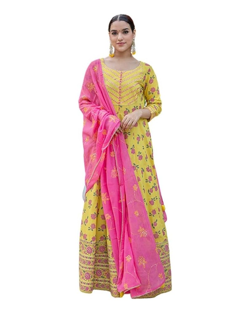 2 Pc Anarkali Dress for Women, Hand Embroidered/Printed Long Anarkali Dress, Indian Ethnic Wear for Women Yellow $34.44 Dresses