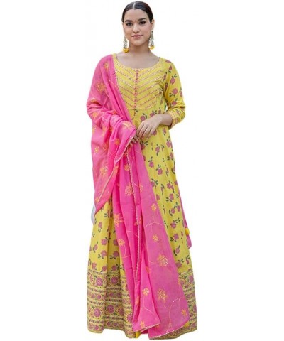 2 Pc Anarkali Dress for Women, Hand Embroidered/Printed Long Anarkali Dress, Indian Ethnic Wear for Women Yellow $34.44 Dresses