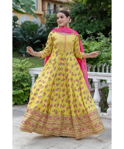 2 Pc Anarkali Dress for Women, Hand Embroidered/Printed Long Anarkali Dress, Indian Ethnic Wear for Women Yellow $34.44 Dresses