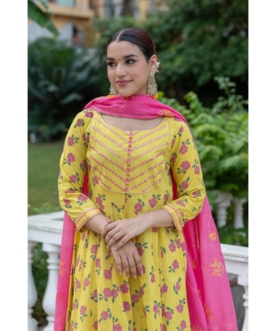 2 Pc Anarkali Dress for Women, Hand Embroidered/Printed Long Anarkali Dress, Indian Ethnic Wear for Women Yellow $34.44 Dresses