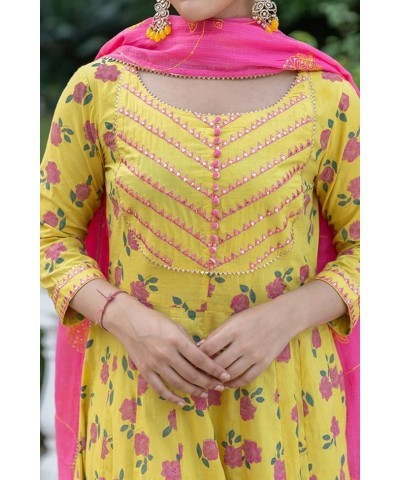 2 Pc Anarkali Dress for Women, Hand Embroidered/Printed Long Anarkali Dress, Indian Ethnic Wear for Women Yellow $34.44 Dresses