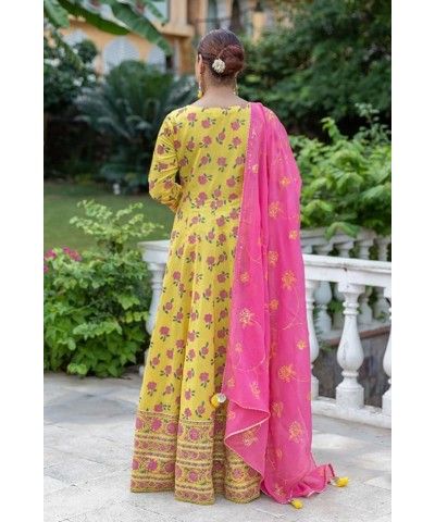 2 Pc Anarkali Dress for Women, Hand Embroidered/Printed Long Anarkali Dress, Indian Ethnic Wear for Women Yellow $34.44 Dresses