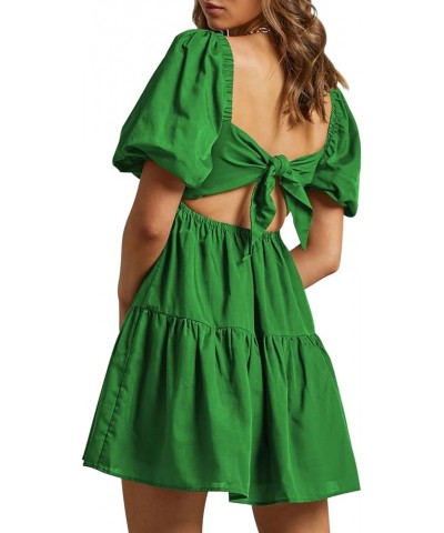 Women's Summer Dress Square Neck Short Sleeve Loose Backless Casual A-Line Party Mini Dresses Dark Green $18.89 Dresses