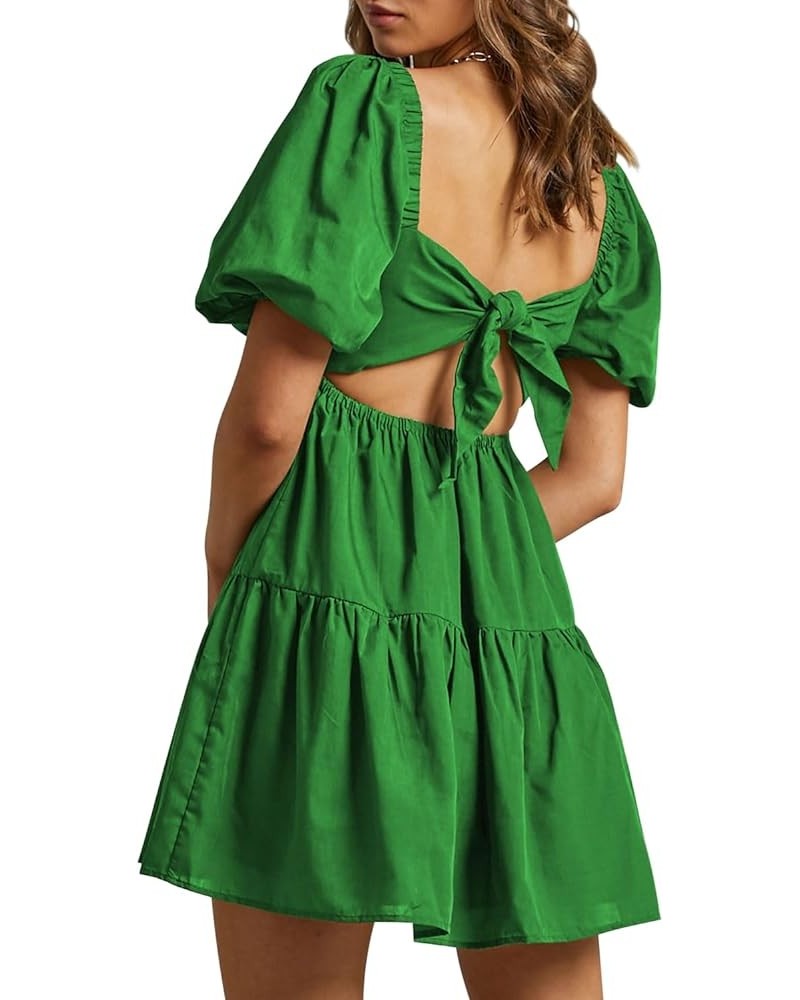 Women's Summer Dress Square Neck Short Sleeve Loose Backless Casual A-Line Party Mini Dresses Dark Green $18.89 Dresses