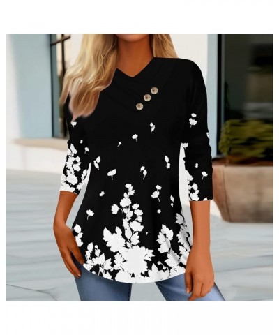 Womens Plus Size Tops Long Sleeve Shirts for Women Button V-Neck Floral Print Shirt Casual Fashion Blouse 35-black $9.01 Tanks