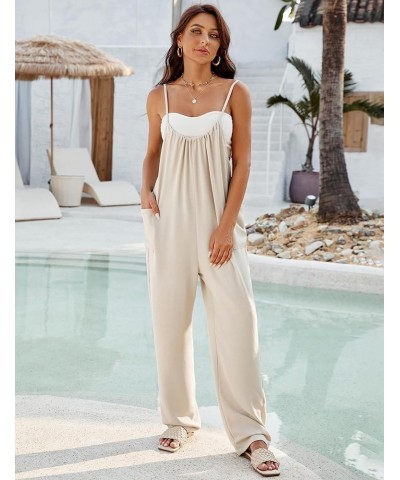 Women's Casual Jumpsuits Loose Sleeveless Overalls Adjustable Strap Long Harem Pants Romper with Pockets Apricot $10.50 Jumps...