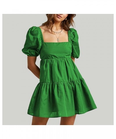 Women's Summer Dress Square Neck Short Sleeve Loose Backless Casual A-Line Party Mini Dresses Dark Green $18.89 Dresses