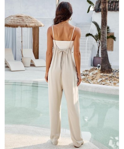 Women's Casual Jumpsuits Loose Sleeveless Overalls Adjustable Strap Long Harem Pants Romper with Pockets Apricot $10.50 Jumps...