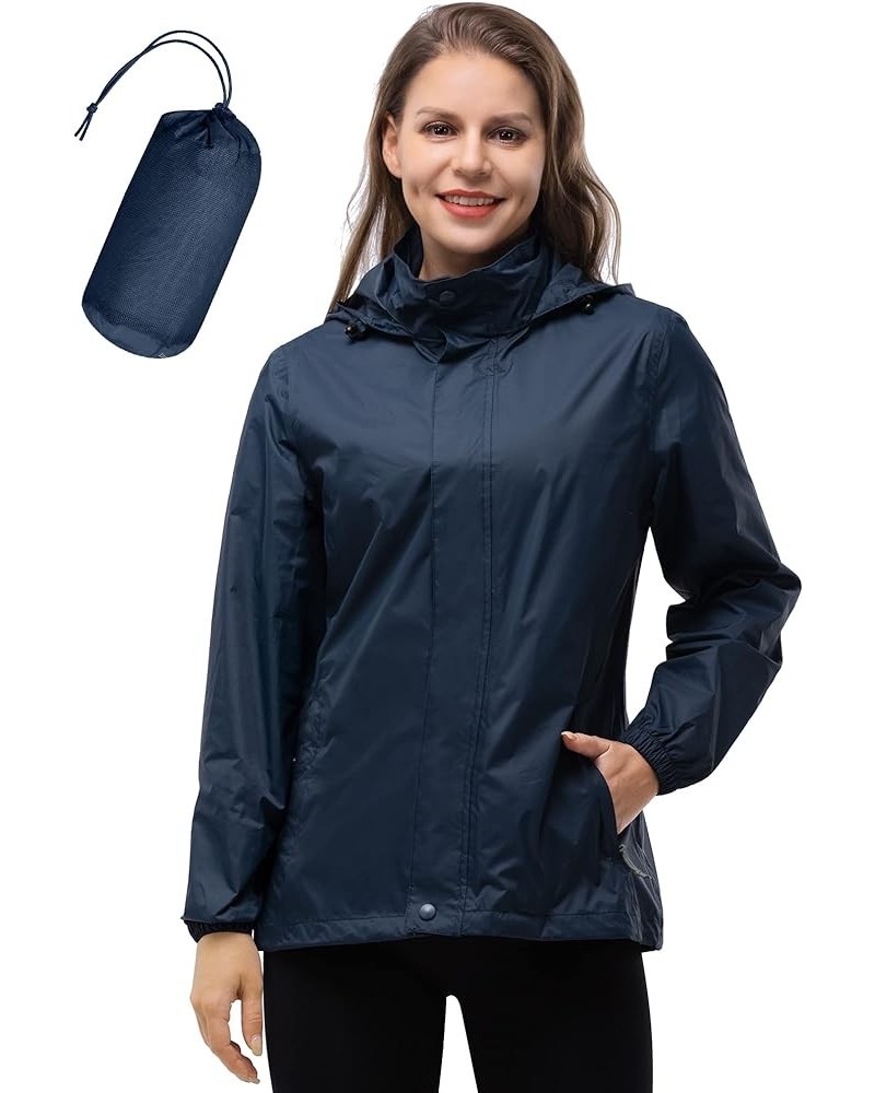 Women's Rain Jacket Waterproof Lightweight Packable Raincoat with Hood for Golf Hiking Travel Windbreaker Dark Blue $22.35 Coats