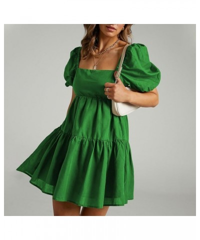 Women's Summer Dress Square Neck Short Sleeve Loose Backless Casual A-Line Party Mini Dresses Dark Green $18.89 Dresses