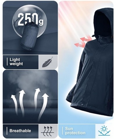 Women's Rain Jacket Waterproof Lightweight Packable Raincoat with Hood for Golf Hiking Travel Windbreaker Dark Blue $22.35 Coats