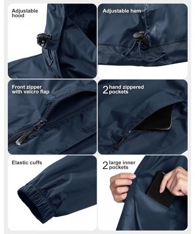 Women's Rain Jacket Waterproof Lightweight Packable Raincoat with Hood for Golf Hiking Travel Windbreaker Dark Blue $22.35 Coats