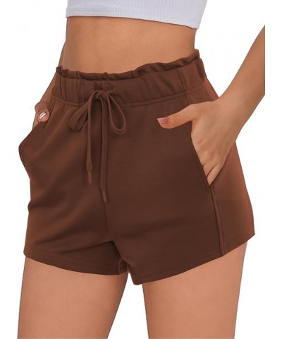 Womens Sweat Shorts Casual Soft Athletic Short Elastic Waisted Comfy Lounge Shorts Activewear with Pockets Style B Brown $11....